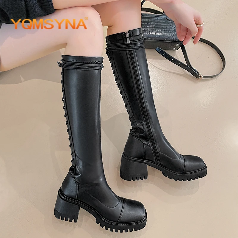 

Повседневные женские ботинки YQMSYNA, удобные нескользящие ботинки на толстом каблуке с круглым носком, на шнуровке, лаконичные женские ботинк...