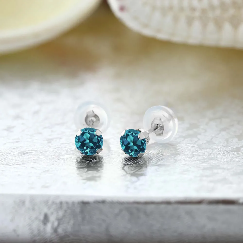 Серьги гвоздики GemStoneKing 1 10 Ct с круглой огранкой London Blue Topaz Gemstone 14K из белого золота