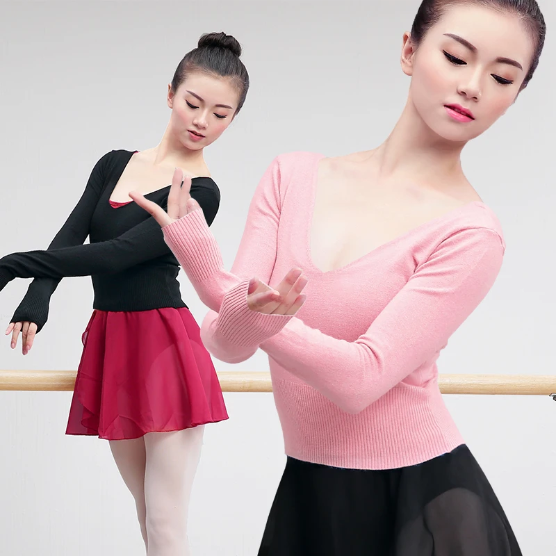 

2021 Women Winter autumn V high neck ballet dancing sweater girls long sleeve dancing shirts for adults ladies ballet dresses