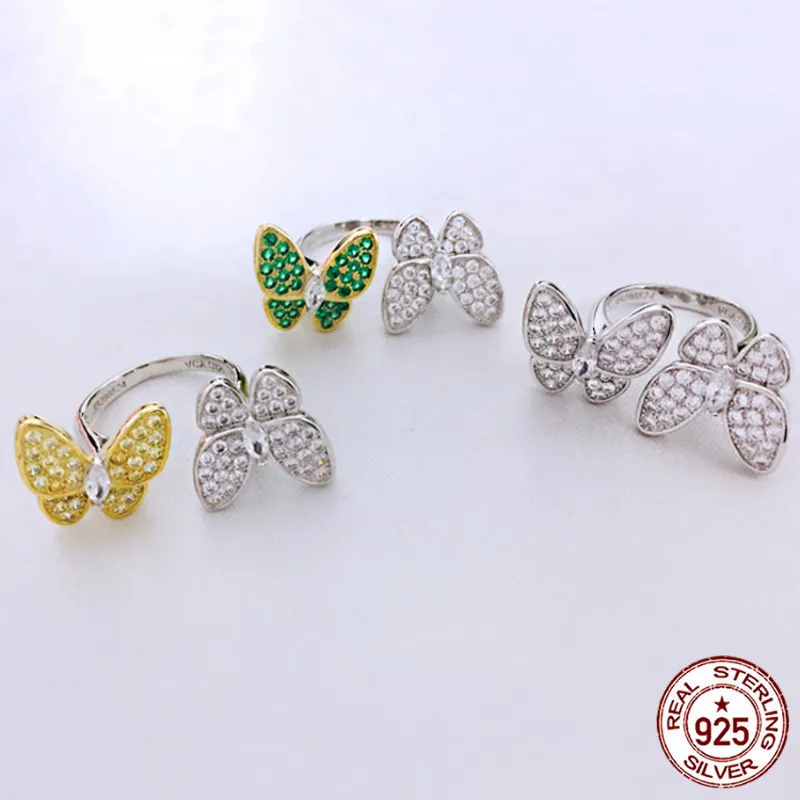 

Кольцо S925, индивидуальная Мода, Классическая инкрустированная двойной бабочкой, стиль Hao Shi, темпераментная Парная женская бижутерия, новин...