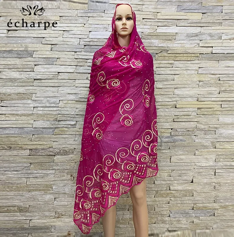 Latest african women scarfs muslim women embroidery Chiffon scarf embroidery scarf