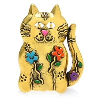 wulibaby vintage lovely fat cat brooches for women lady 2 color pet animal party casual brooch pin gifts