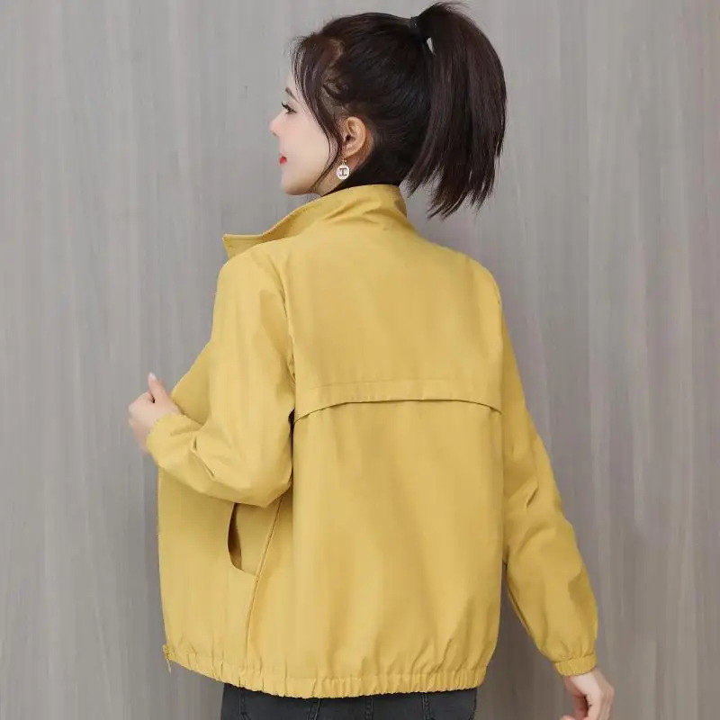 

Women's Short Jacket 2021 Spring Autumn New Pure Color Casual Windbreaker Stand Collar Tooling Jacket Coat Tops With Lining 15