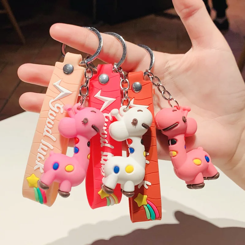 

Cartoon Kawaii Giraffe Girl Key Chain Cute Net Leather Rope Giraffe Schoolbag Pendant Doll Bag Pendant Couple Gift