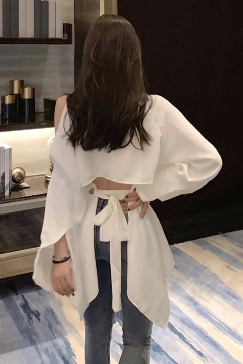 

Sexy Chic One-side Hollow Out Waist Shirt With Upper Back And Revealing blouse off shoulder top