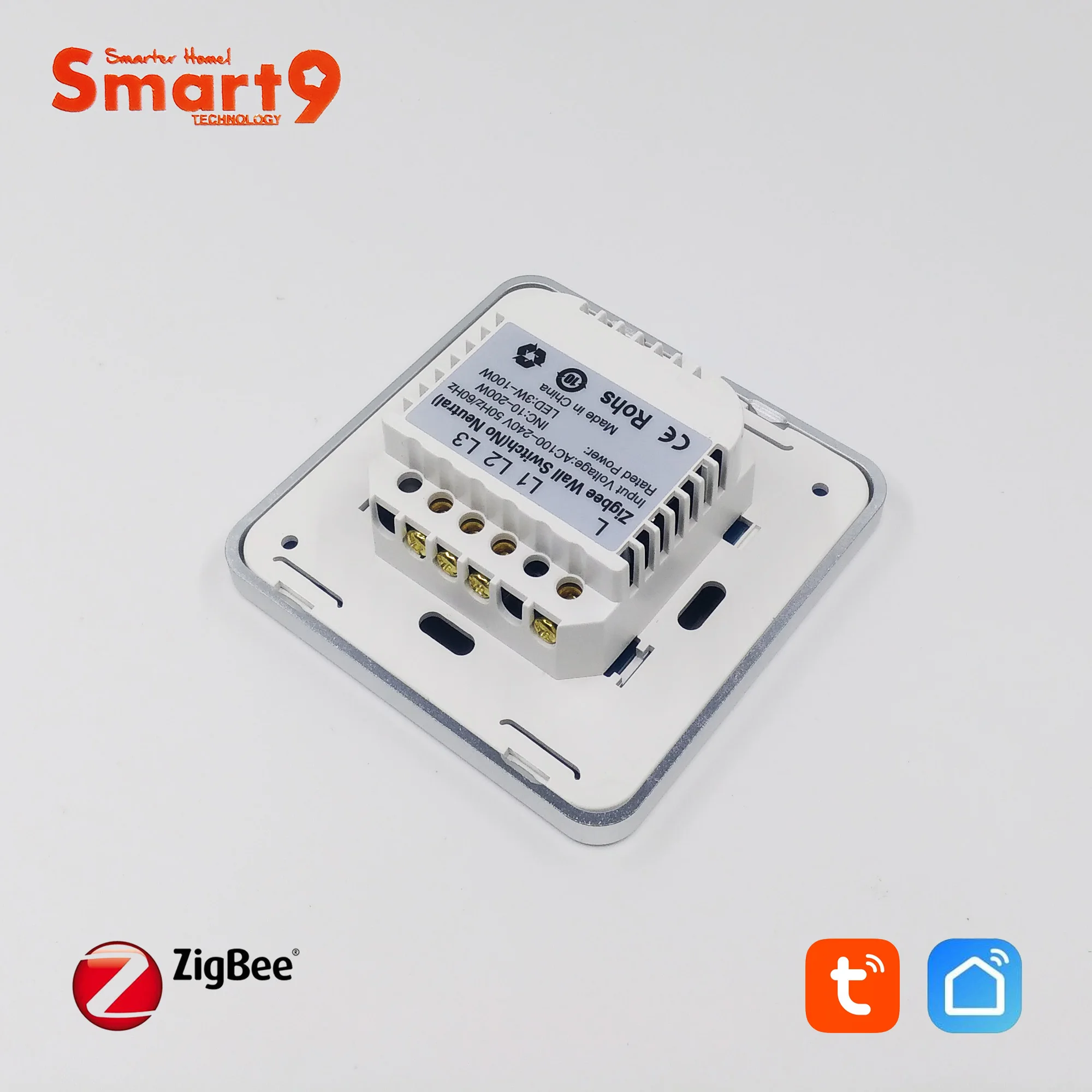 Настенный выключатель Smart9 ZigBee без нейтрали работает с TuYa Hub сенсорная кнопка