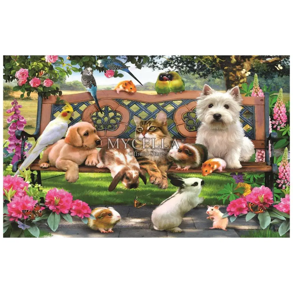 

Dog 5D DIY Diamond Painting Park Bench Pals Embroidery Cross Stitch Diamond Mosaic Full Rhinestone Home Decor Animals Posters