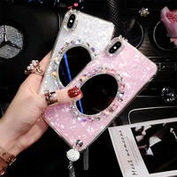 fashion luxury bling diamond tassel makeup mirror acrylic tpu phone case for iphone 12 11 8 7 xpro max for girls mobile cover