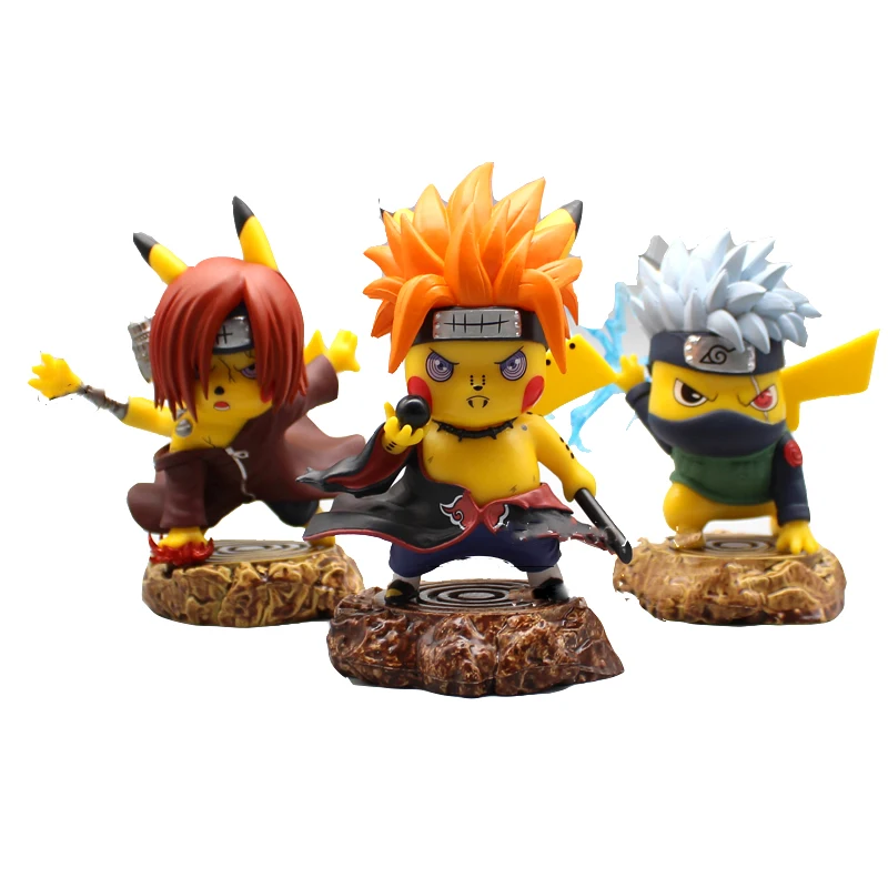 

Anime 10cm pokemon pikachu cosplay naruto series Pain hatakekakashi uchiha sasuke pvc Action figure figurine statue model Toy