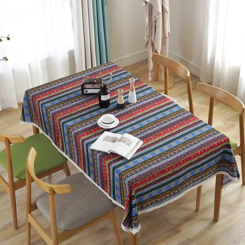 Скатерть в полоску из хлопка и льна ретро скатерть этническом стиле|Скатерти| |