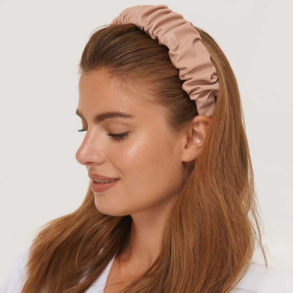 Обруч для волос Однотонный женский Модный ободок из искусственной кожи с рюшами