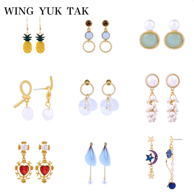 Женские Висячие серьги wing yuk tak Модные Акриловые с перьями кристаллами и эмалью