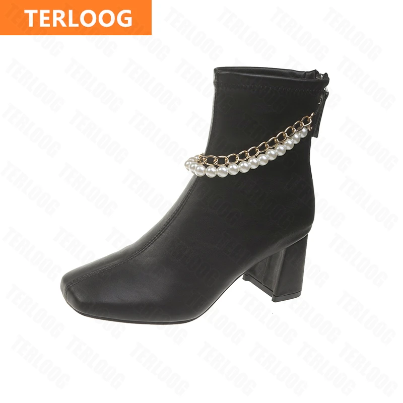 

New Winter Women High Heels Shoes Warm Non-slip Fashion Chain Sweet Goth Ankle Boots Casual Gladiator Designer Boots Pumps Mujer