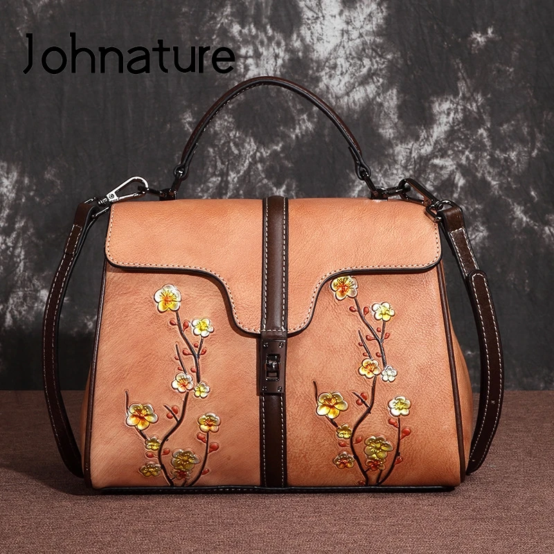 Johnature в винтажном стиле Обувь из натуральной кожи 2021 новая женская сумка высокого
