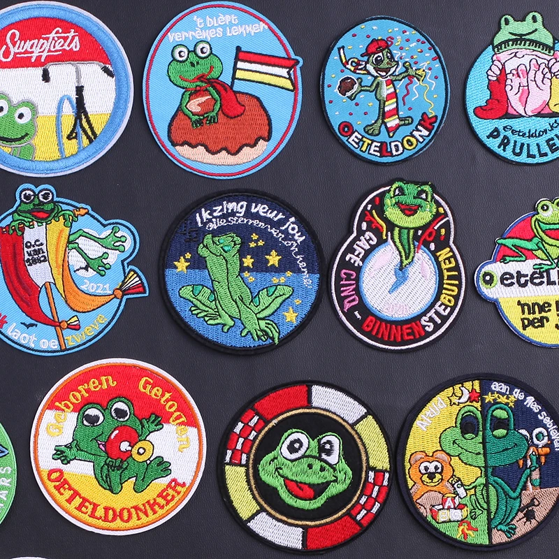 

5pcs Random Oeteldonk Frog Embroidered Iron on Patch Sewing Patches Diy Clothes Stickers Applique for Clothing Accessories