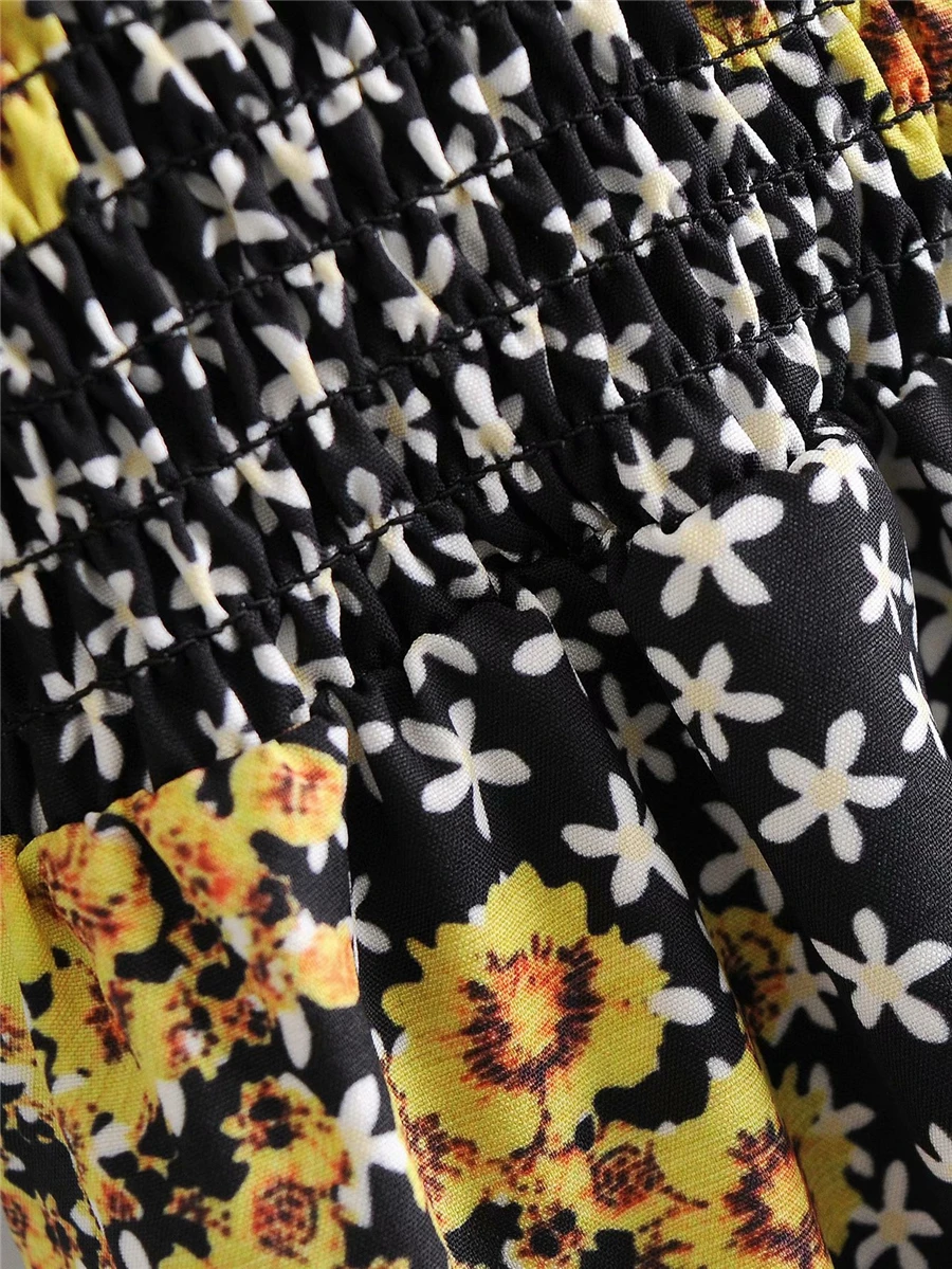 

Vintage Women Floral Print Dresses 2020 Fashion Ladies Square Collar Mini Dress Elegant Female Chic Elastic Patchwork Vestidos