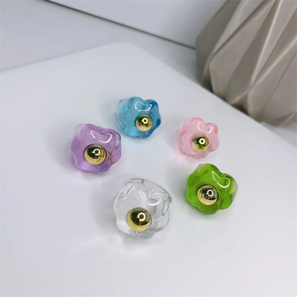 

Ghidbk New Colorful Transparent Gold Color Flower Metal Acrylic Resin Rings For Women Girls Summer Party Minimalist Jewelry Gift