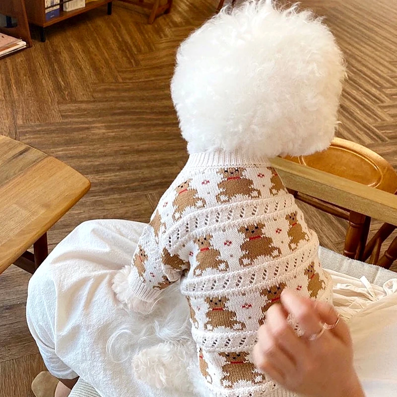 

Open Button Knitted Dog Clothes Puppy Sweater Schnauzer Cartoon Bear Clothes Pet Warm Winter Clothes Bichon Soft Clothes