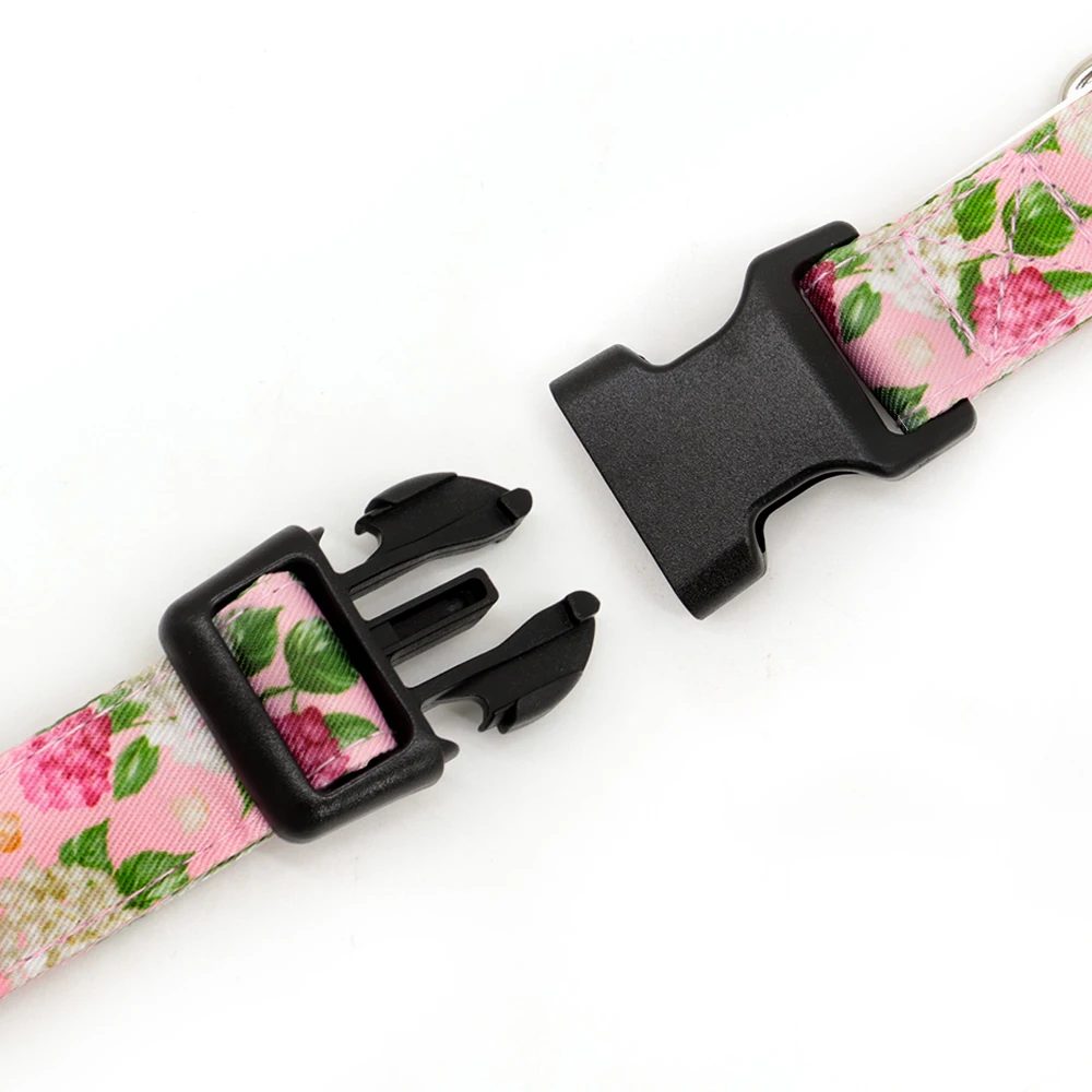 

Customized Pet Collar Name Printed Dog Collar Personalized ID Engraved Collar with Flower Print for Small Medium Large Dog Puppy