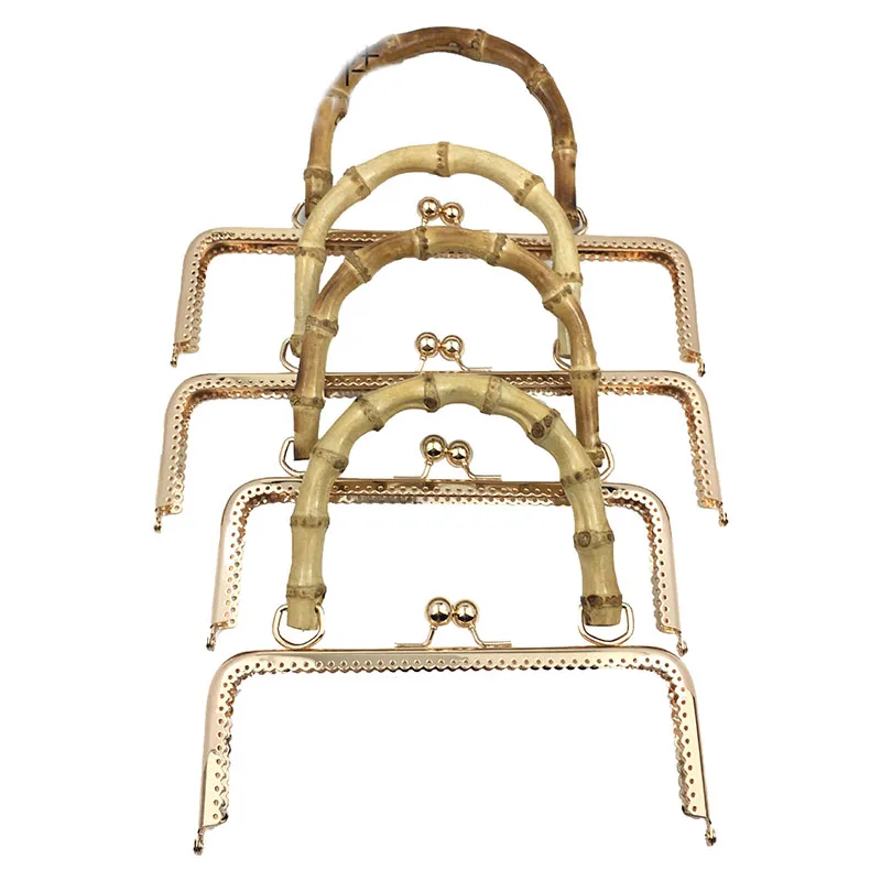 5Pcs 20/25cm Wood Bamboo Handle Metal Purse Frame Sewing Clutch Bag Accessory Kiss Clasp Lock Bronze O Bag Handbag DIY Hardware