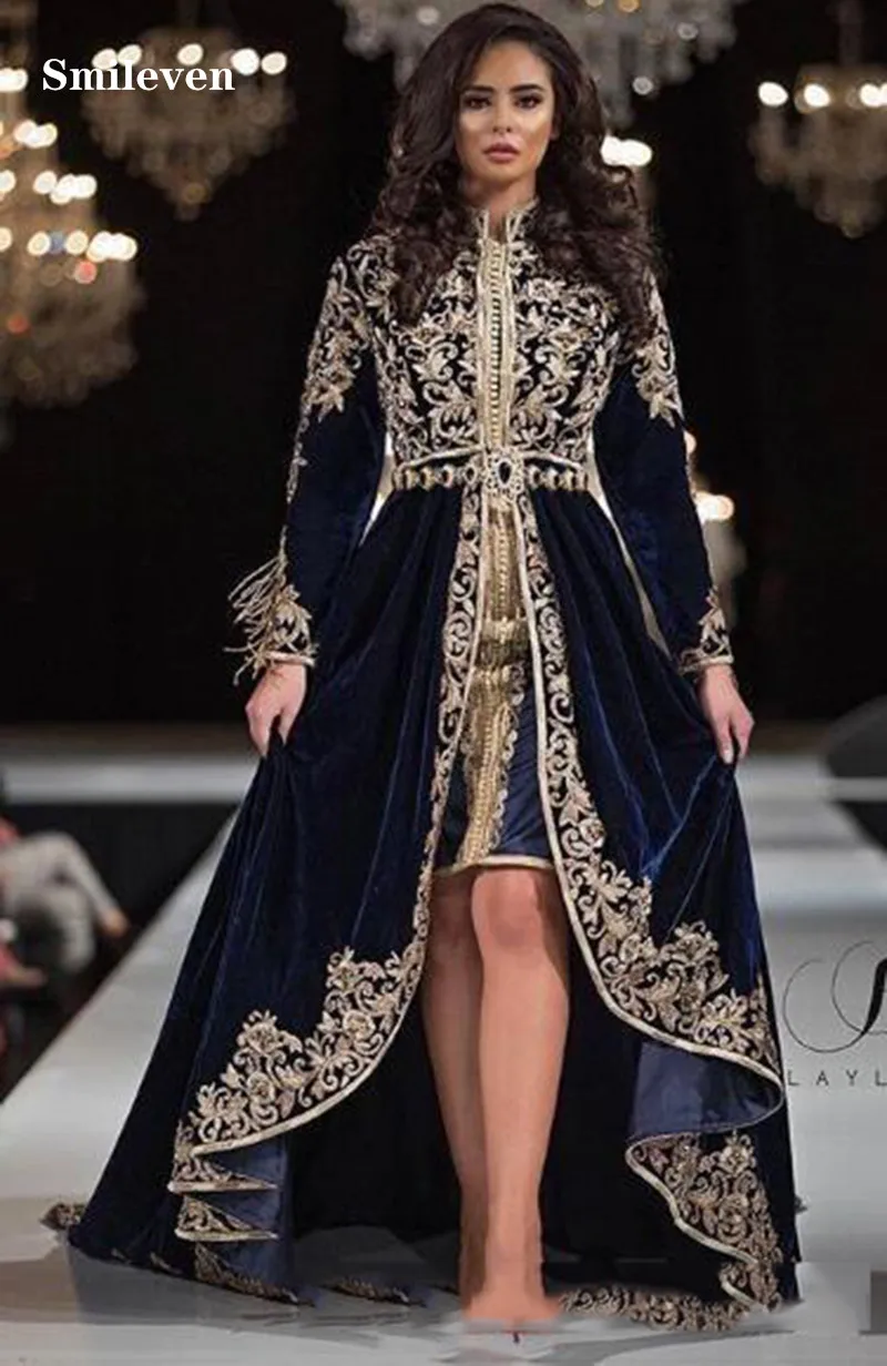 Официальное вечернее платье Smileven Caftan с баской бархатное длинным рукавом