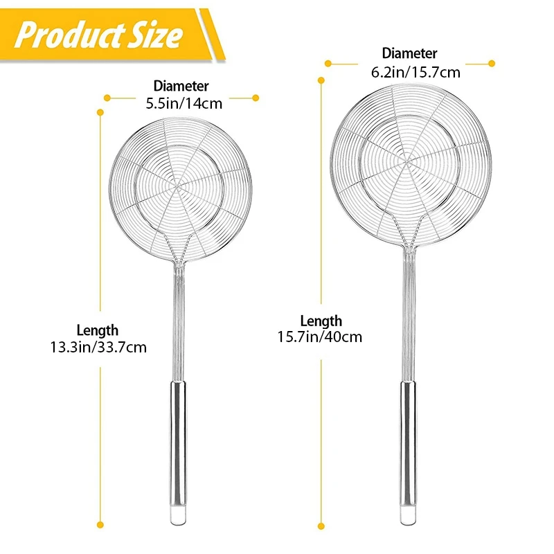 

Spider Strainer, Stainless Steel Skimmer Basket, Kitchen Spoon Strainer, Mesh Spoon with Long Handle, Cooking Tools