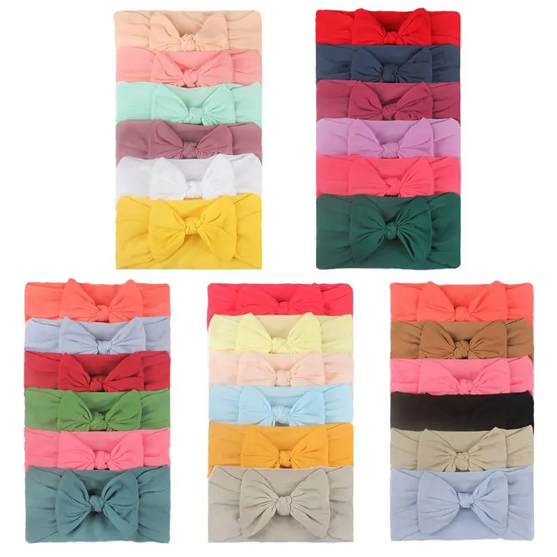 Conjunto de 6 unids/set de diadema el&aacute;stica con lazo para ni&ntilde;a, Bandanas el&aacute;sticas con nudo, turbante, tocado, accesorio de ropa-1