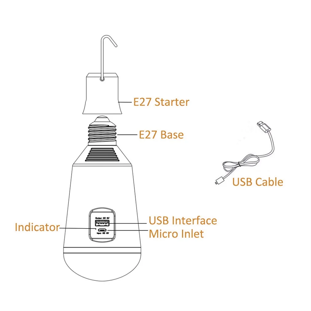Многофункциональная портативная светодиодная лампа 7 Вт E27 аварийсветодиодный