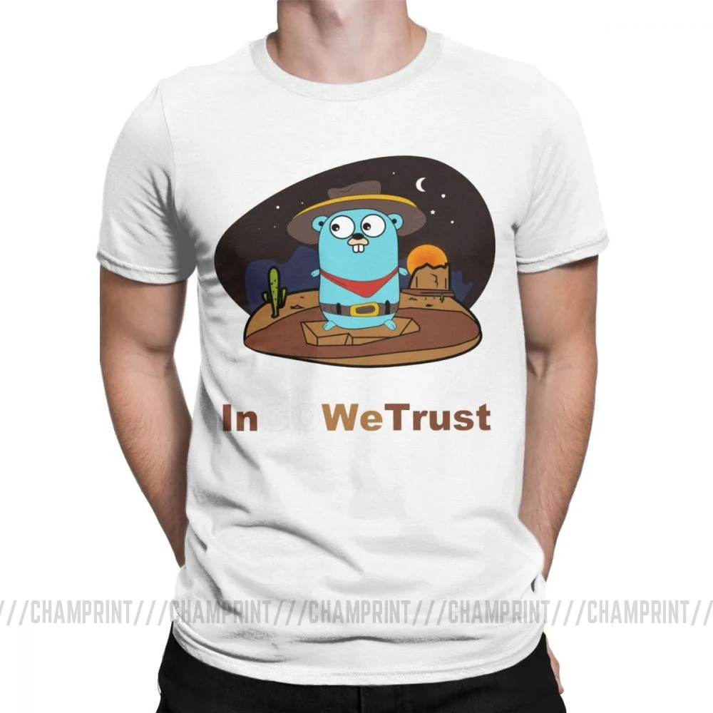 Белый Golang Мужская футболка Gopher In Go мы доверяем программисту Программирование футболка кодер кодирование одежда разработчик забавная футболка - Цвет: Белый