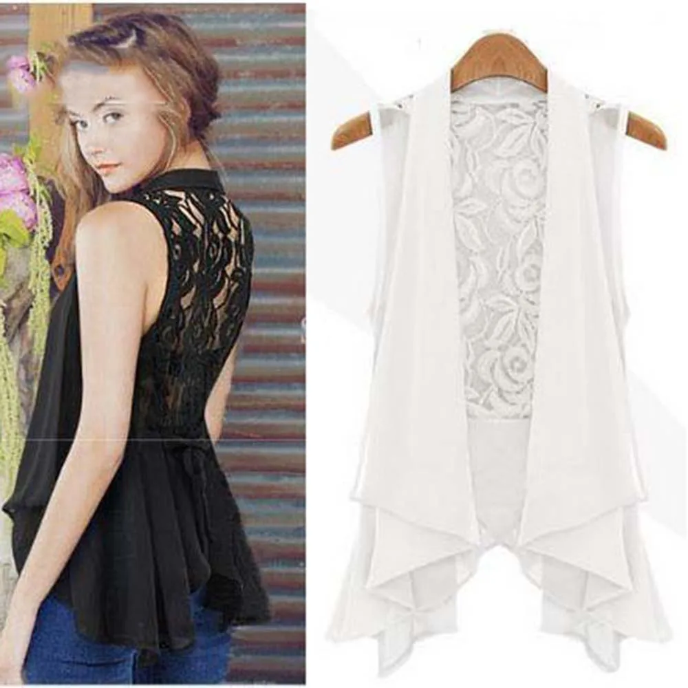 Женская блузка CACARE элегантная рубашка с кружевной спинкой без рукавов черного и