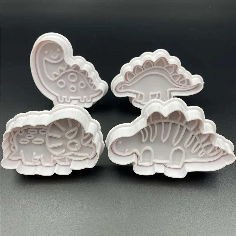 

4Pcs/Set Dinosaur Plastic Decorative Biscuit Mold DIY Kitchen Cake Decorating Tools Cookie Cutter Stamp Fondant Embosser Die