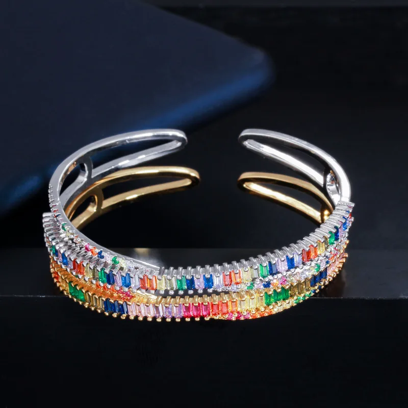 

S0154 Europe and America Creative Cross Adjustable Hand Jewelry Shine Color Square Zircon Bracelet Trend Versatile Ornament