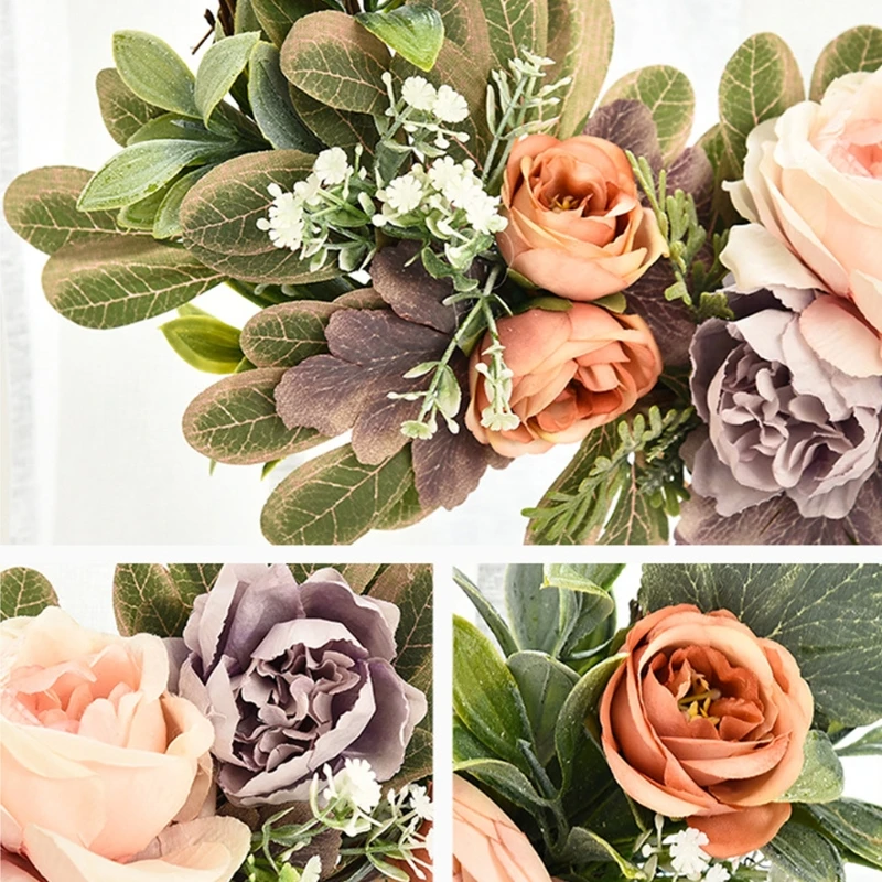 

N1HF Artificial Flower Eucalyptus Wreath Half Coverage Front Door Hanging Garland for Farmhouse Wall Window Christmas Wedding