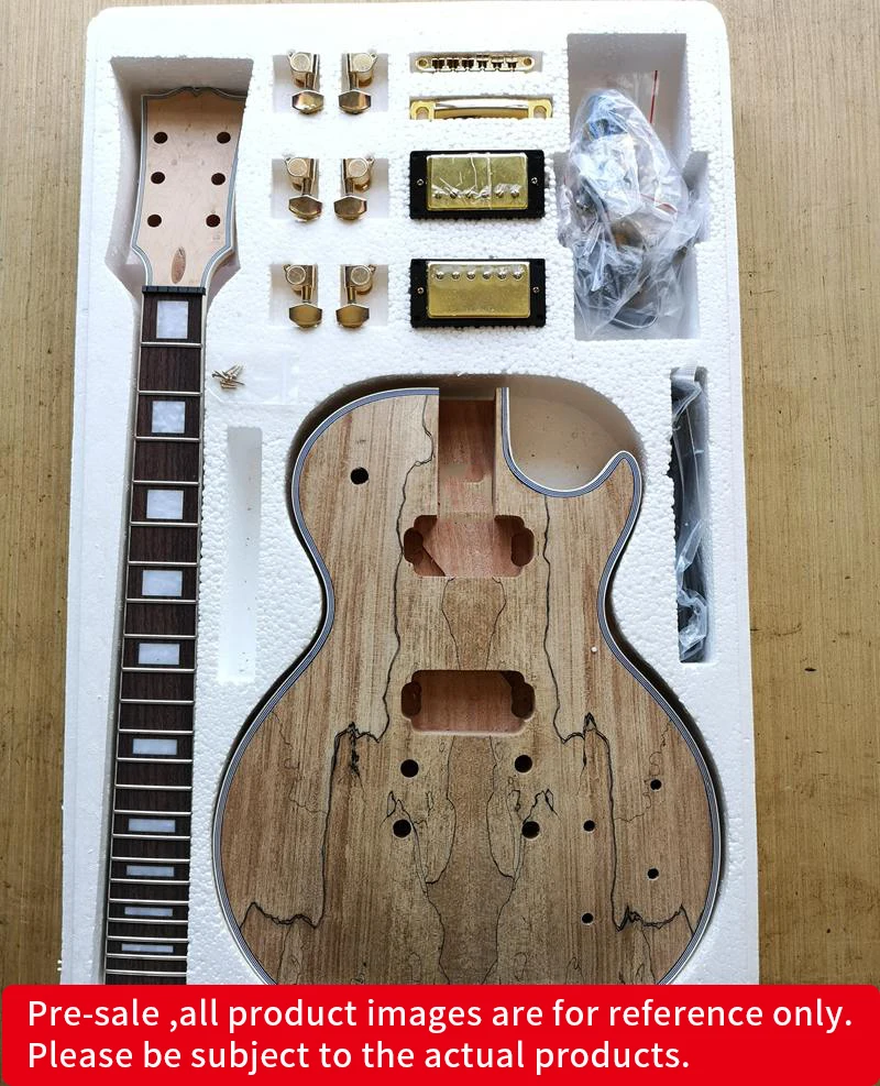 DIY LP стиль электрогитара Spalted кленовый шпон+ африканское красное дерево Okoume корпус шеи палисандр гриф набор гитары предпродажа