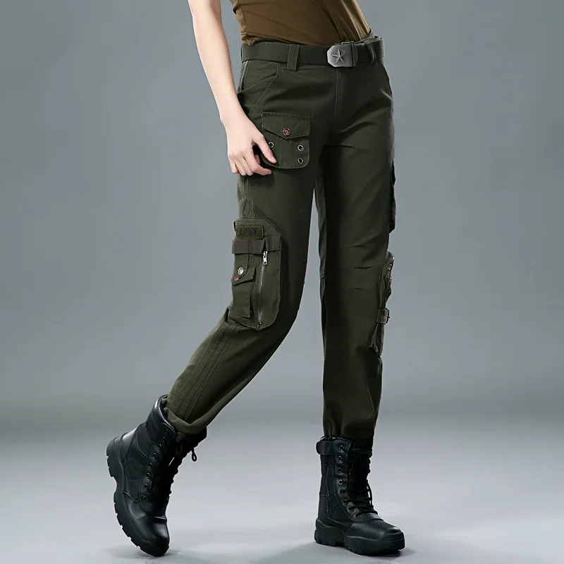 Women Workout Camouflage Leisure Military Trousers Overalls Plus Size Baggy Pockets Pants Straight Loose Cotton Cargo Pants