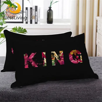 BlessLiving Floral Letters Sleeping Pillow King Queen Down Alternative Body Pillow Black Red Modern Printed Bedding 1pc 1