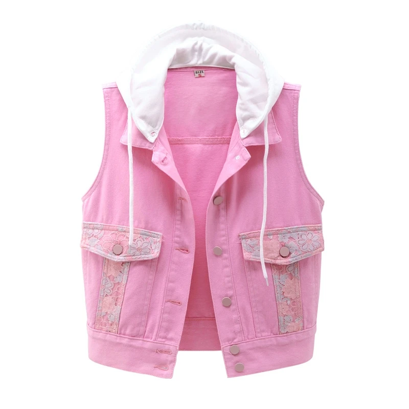 

Vintage Denim Vest Women Hooded 2021 Spring Autumn New Fashion Slim Sleeveless Jacket Single-Breasted Short Jeans Waistcoat