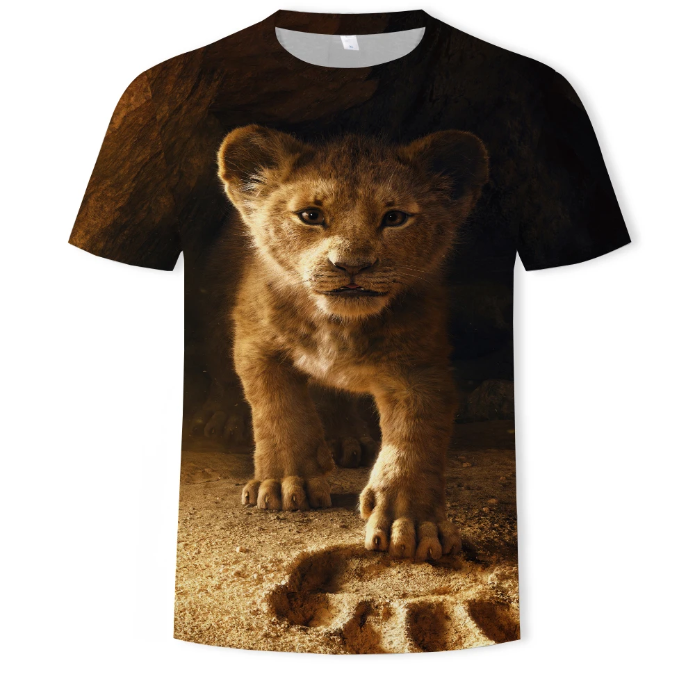 

Lion tiger 3D printing casual T-shirt for men and women couples Fun Harajuku solid color 3D printing soft slim fit