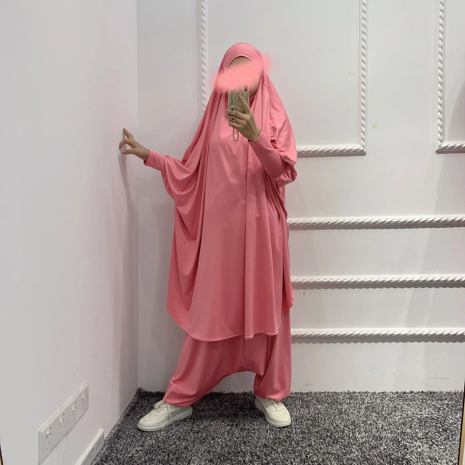 ИД Рамадан мусульманский комплект из двух частей молитвенная одежда абайя платье для женщин цзилбаб длинный химар халат кафтан никаб мусул...