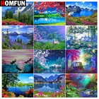 Алмазная 5d картина HOMFUN, полноразмернаякруглая картина дерево, озеро, горы, алмазная вышивка сделай сам, домашний декор