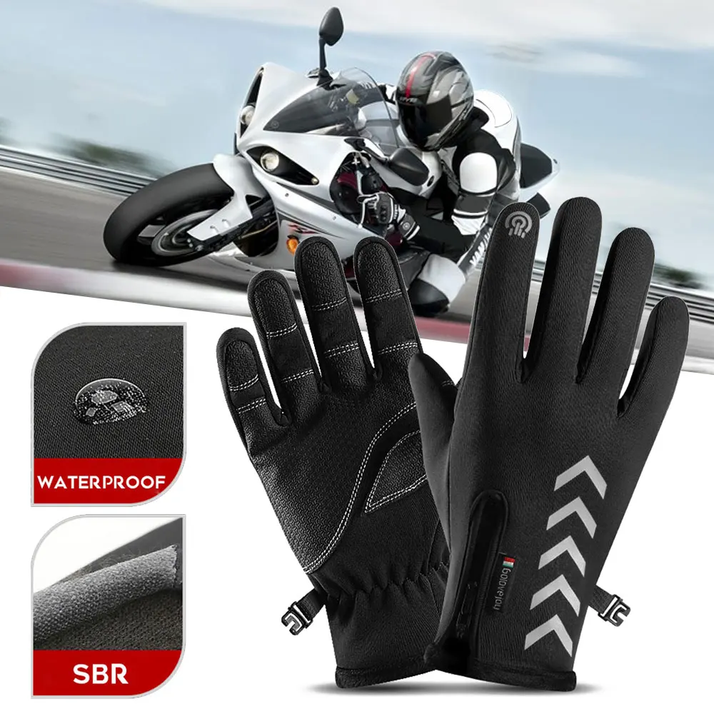 

Full Finger Gloves Motorcycle Gloves Thickening Racing Gloves Reflective Outdoor 1Pair Black Thermal