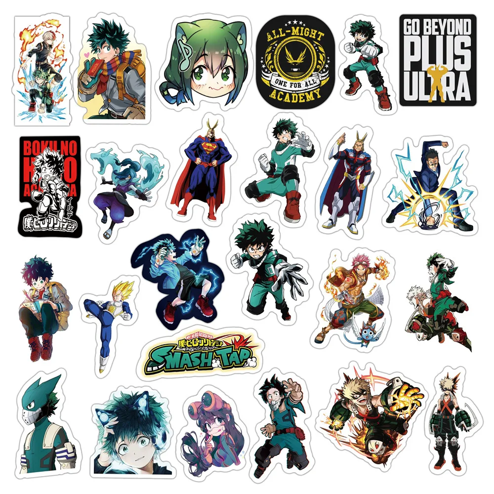 

50/100Pcs My Hero Academia Anime Stickers for Laptop Skateboard Izuku Midoriya Might Boku No Hero Academia Character Decals