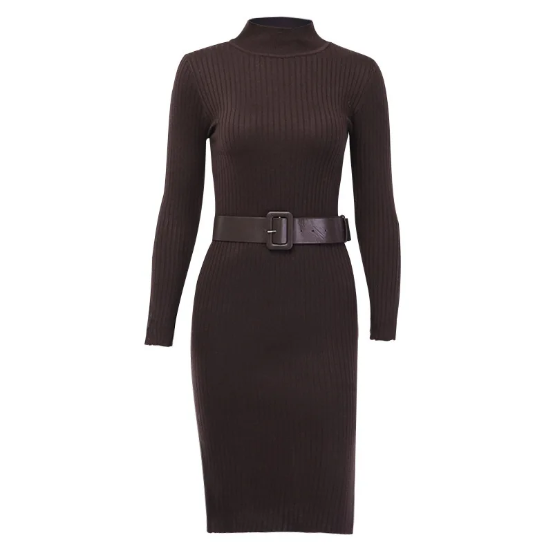 Voobuyla черные элегантные вязаные платья женские осенние водолазки обтягивающий