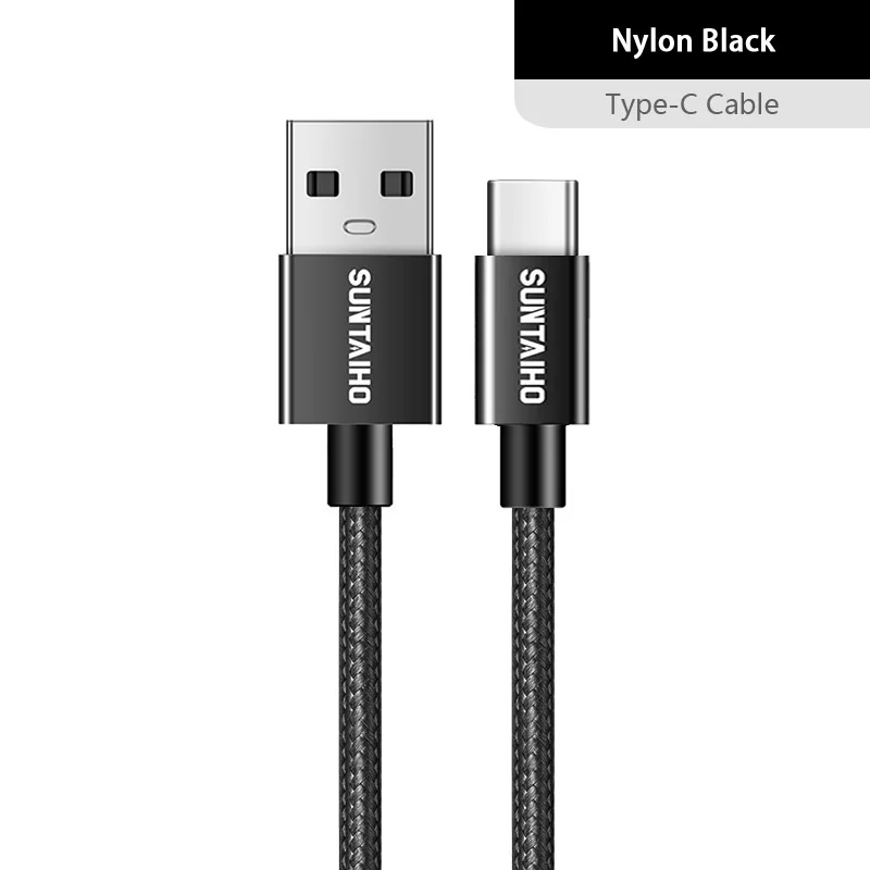 Suntaiho Тип usb C кабель для samsung S10 S9 A50 Xiaomi Redmi Note 8 Pro быстрой зарядки Тип-C Зарядное устройство мобильного телефона кабель с разъемом usb-c - Цвет: Black