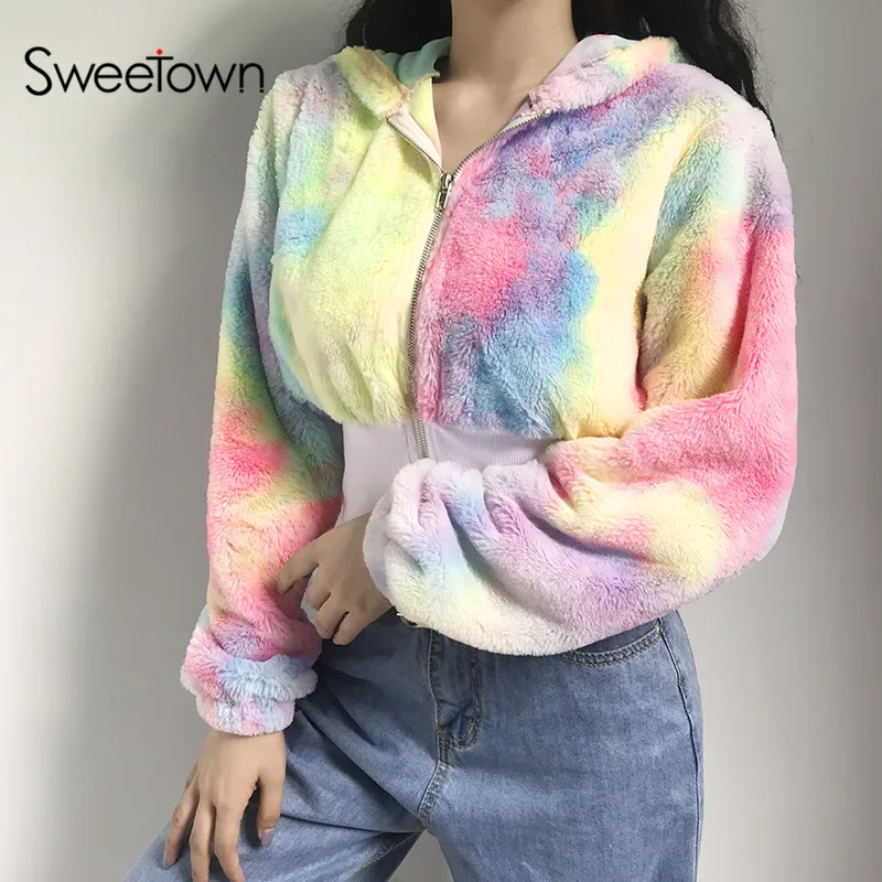 Sweetown, Зимняя мода, повседневная шерстяная толстовка, свитшоты для женщин, фонарь, длинный рукав, Осенний пуловер с галстуком, краситель, принт, милые толстовки