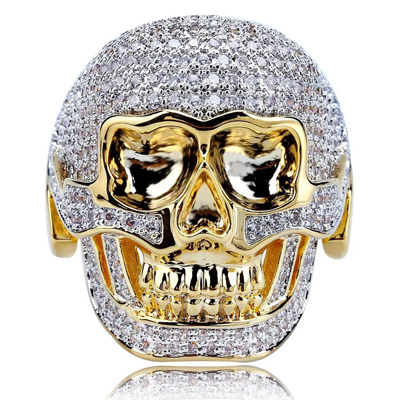 

Luxury Men Ring Fashion White Crystal Rhinestones Skull Ring Punk Style Male Party Gift