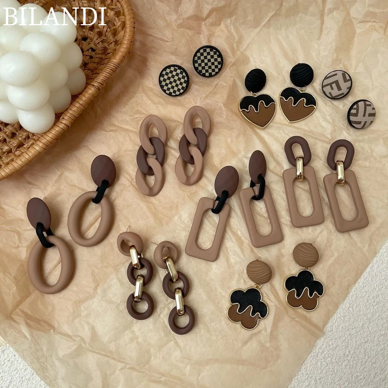 

Bilandi Fashion Jewelry Brown Series Earrings 2021 New Design Exaggerated Geometric Drop Earrings For Girl Lady Gifts