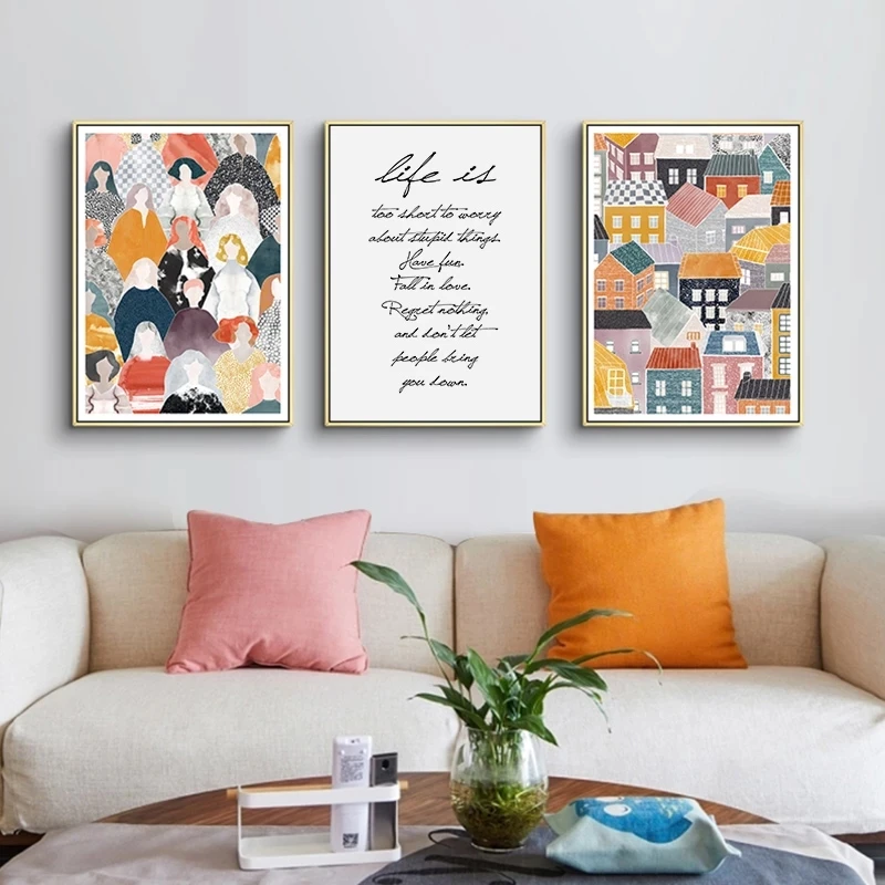 

Nordic Abstract Wall Art Poster Scandinavian Colorful House Life Quotes Canvas Painting Pictures for Living Room Home Decor