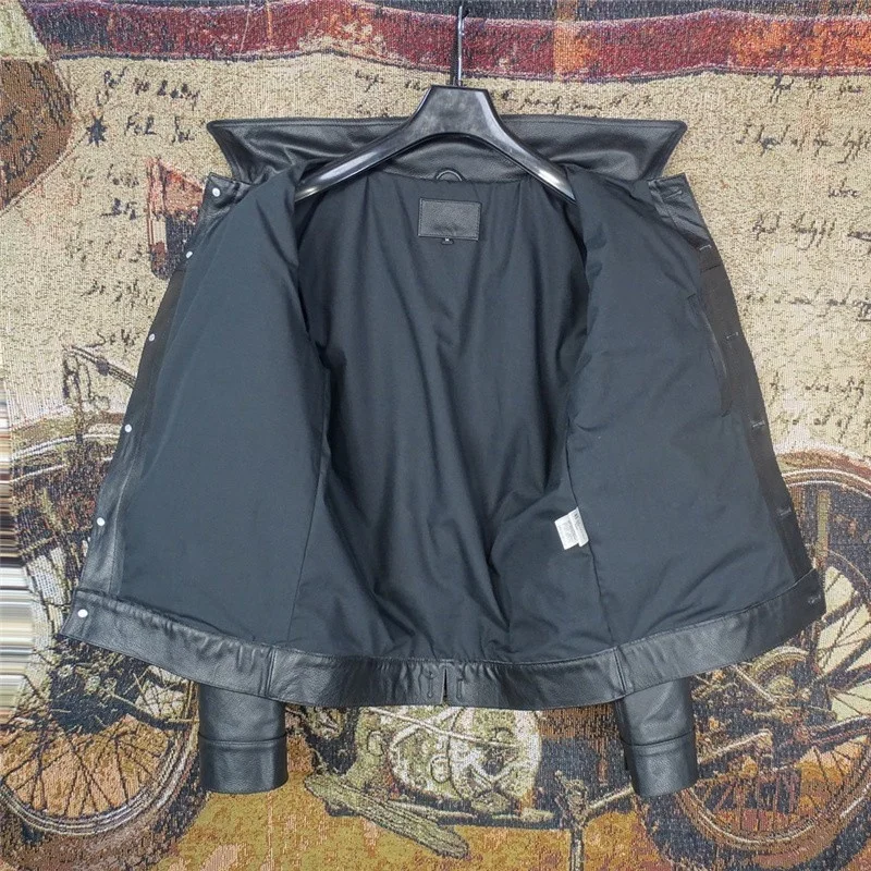 Мужская мотоциклетная куртка из натуральной воловьей кожи однобортная