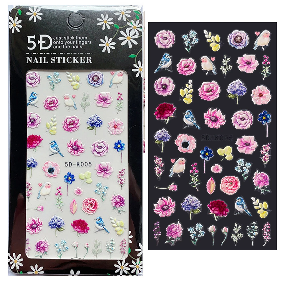 

1 лист 5D, рельефные красочные цветы с текстурой, 3D водные горки, водные переводки, самоклеящиеся 3D-Наклейки для ногтевого дизайна, «сделай са...